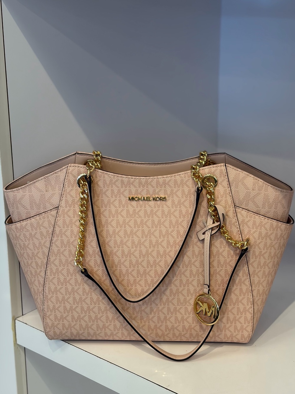 Michael Kors Powder Blush Logo Tote with Gold Chain Accents - Picture 2 of 11
